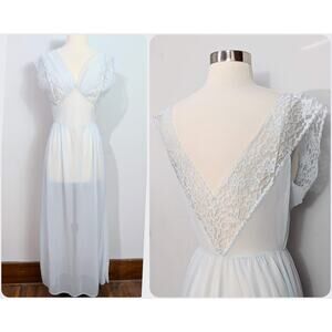 Blue Chiffon and Lace Maxi Nightgown